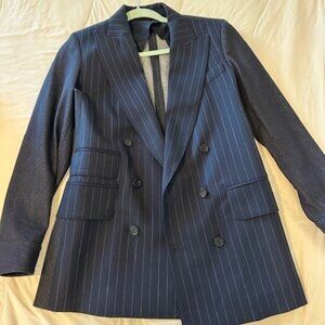 MAX MARA Festoso Pinstripe Double Breasted Denim Contrast Blazer In Ultramarine